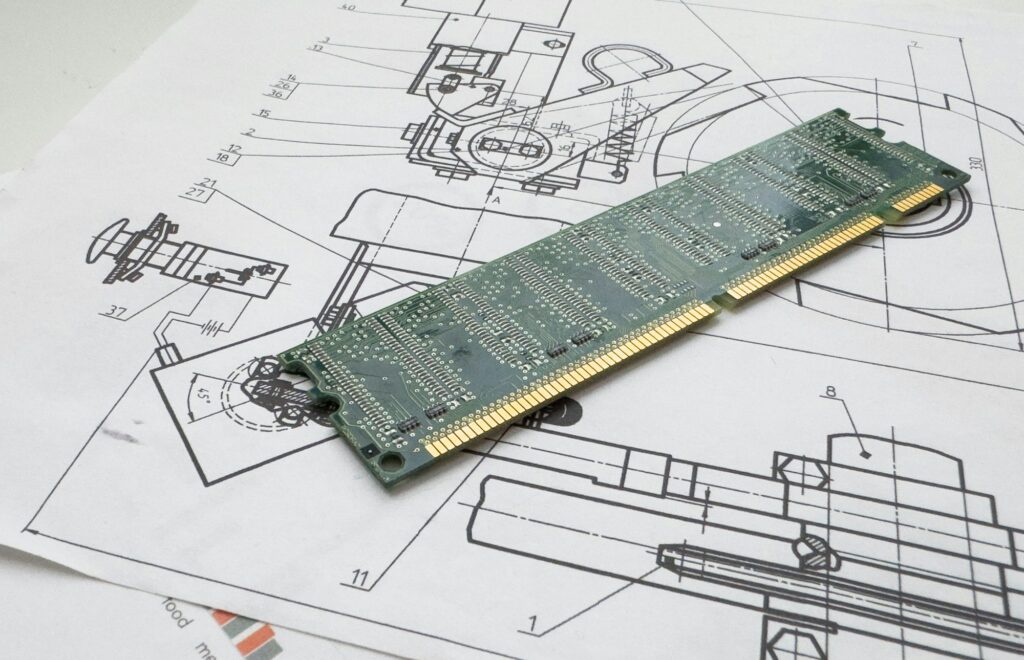 micro electronics components on microcircuit diagram drawing